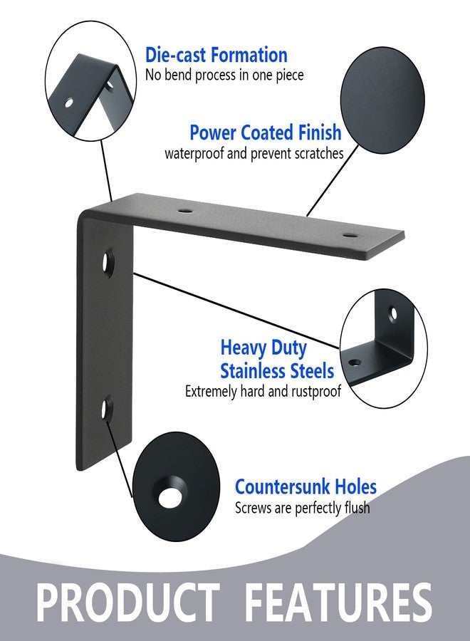 Mooche Black 4PCS Widen L-Shape Wall Brackets for Shelves, Stainless Steel 90° Right Angle Shelf Support Brackets (125 * 85 * 45mm) - Image 3